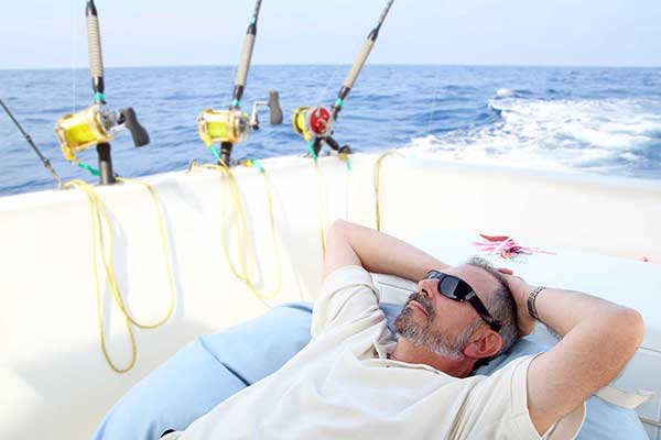 relaxing in the boat after a day of fishing